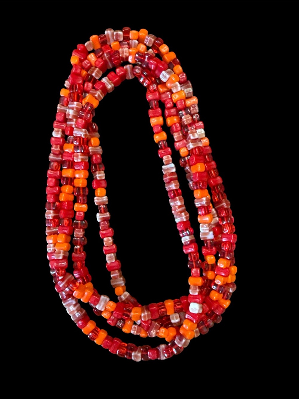 Vintage long strand Red & Orange Rectangular Bead Necklace 49” - Picture 2 of 15